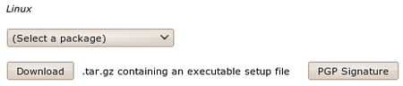 Dropdown menu on the download page